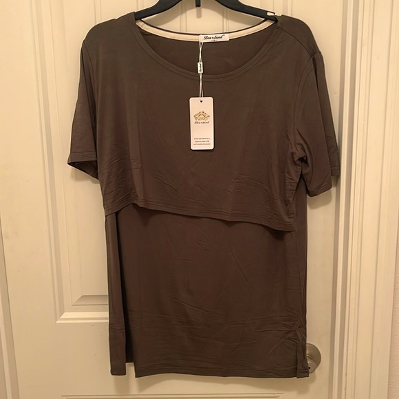 Bearsland NWT Nursing Layered Top Short Sleeve women’s Sz XL‎ DARK GREEN, modal - Picture 4 of 9